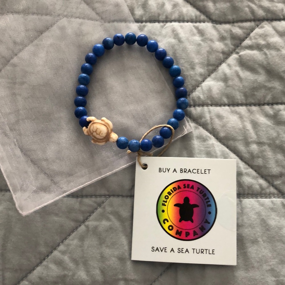 Sea Turtle Bracelet with Blue Beads